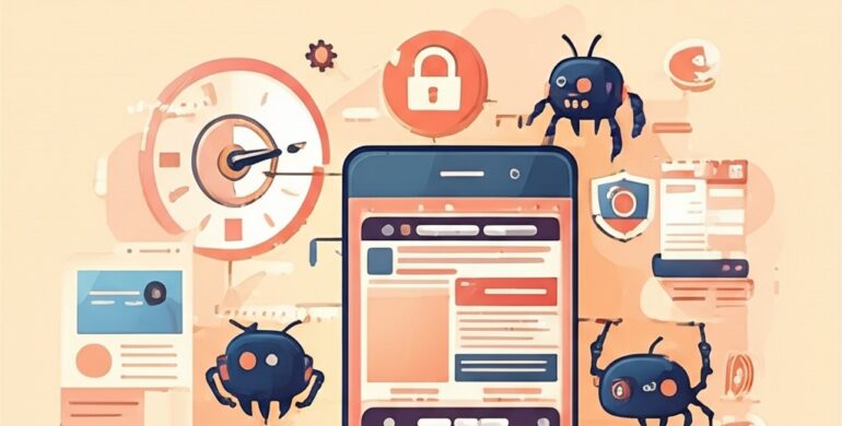 Technical SEO elements like website speed, mobile optimization, security, and structured data represented visually